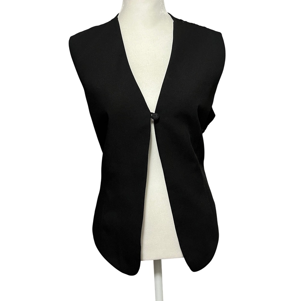 Vintage 90s Black Lace Back Vest Top Button Tie Waist Western Boho Size XL‎